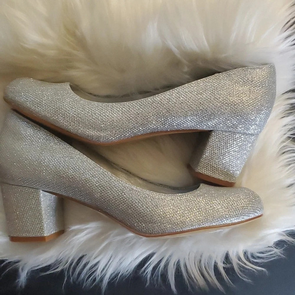 My Soft Womens Shimmery Silver Shoes with Block Heel - Picture 10 of 11